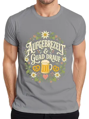 Zdjęcie produktu dla Koszulka męska "Oktoberfest", "Wiesn", "Bayern", "Lederhose", szara, rozmiar S