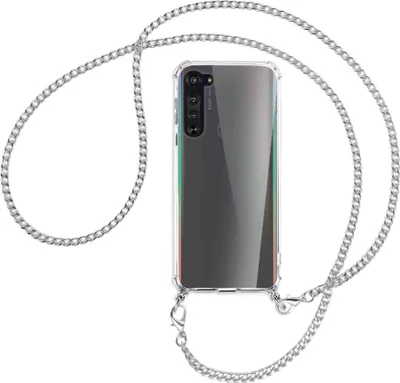 Produktbild von Handykette Backcover-Schutzhülle mit Band (Metall silberfarben) für Motorola Edge - silberfarbene Kette