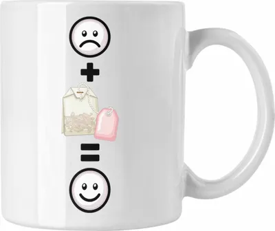 Produktbild von Trendation - Tee Tasse Geschenk für Tee-Liebhaber Teetasse Lustige Geschenkidee :( + Teebeutel = :) Geburtstag (Weiß)