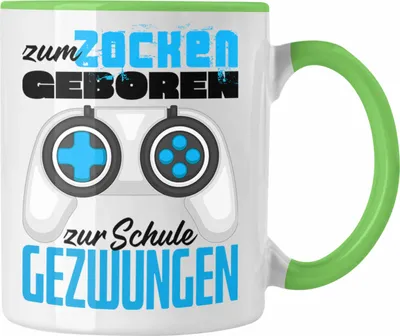 Produktbild von Trendation - Zum Zocken Geboren Zur Schule Gezwungen Tasse Geschenk Gamer Zocker Jungs Geschenkidee (Grün)