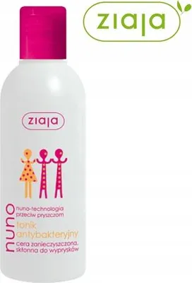 A bottle of Ziaja Nuno antibacterial toner against pimples.