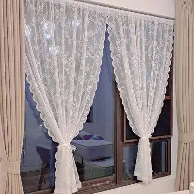 Produktbild von Transparente Vorhänge Blumen bestickter Spitzen Vorhänge 2 Paneele Lichtfilterung Stangentasche Tüllvorhang Gardinen Outdoor Garten Hochzeit Deko Veranda 150x180cm