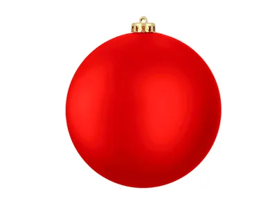 A red Christmas ornament on a white background.