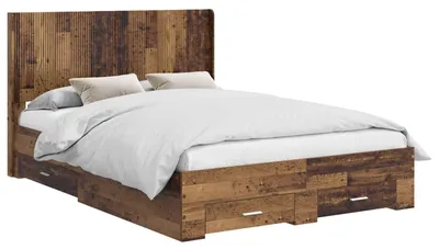 Image de vidaXL : Structure de lit avec rangement et tête de lit, en bois de récupération et en panneaux de particules