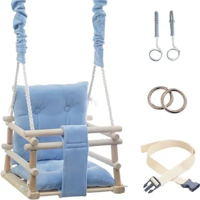 Immagine prodotto di Altalena per bambini Lumali 3 in 1 con cintura di sicurezza, altalena per neonati per uso domestico, altalena per interni o esterni, con seduta morbida, regolabile in altezza,  blu