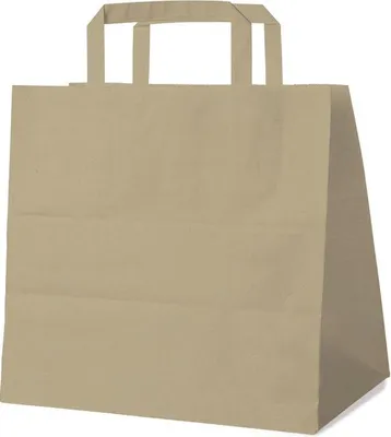 Zdjęcie produktu dla Torba papierowa brązowa 26+17 x 25 cm z płaskim uchwytem - 250 szt