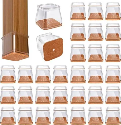 Produktbild von Famanu Stuhlbeinschoner rechteckig - transparente Silikon-Stuhlprotektoren mit Filzpolstern für harte Böden - für quadratische Stuhlbeine