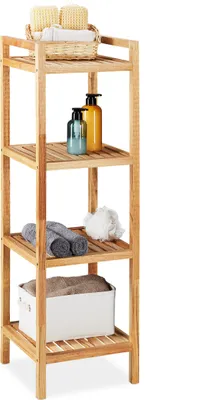 Immagine prodotto di Scaffale da bagno Relaxdays, noce, 4 ripiani, A x L x P: 110 x 35 x 35 cm, scaffale da appoggio per bagno e cucina, indipendente, naturale