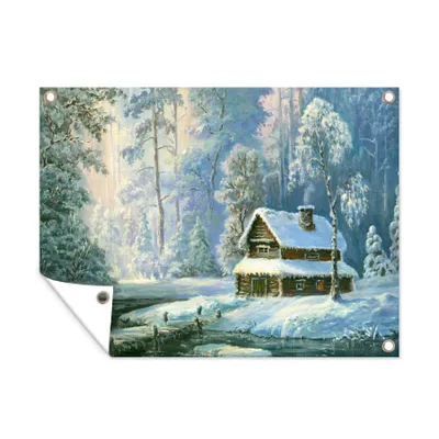 Obrázek produktu pro MuchoWow® Zahradní plakáty - Zima - Malování - Dům - 60x80 cm - Zahradní dekorace