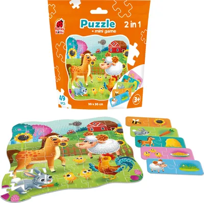 Produktbild von 2-in-1 Bauernhof Puzzle Set Puzzle Mini Lernspiel Tiere Roter Käfer