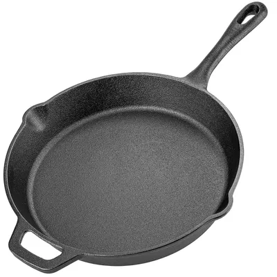 Image de Poêle à frire en fonte - 25 cm - Pour induction et gaz - Sans couvercle - Noir