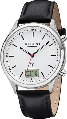 Produktbild von Regent Analog-Digital Herren Uhr BA-449 Lederarmband schwarz Funkuhr D2URBA449