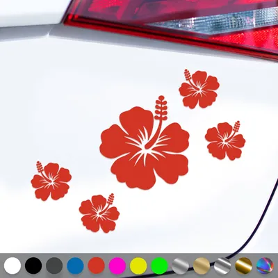 Produktbild von PantherPixel Hibiskus Aufkleber Aufkleberset Hibiskusblüten Sticker Auto Geschenkidee Farbe Rot