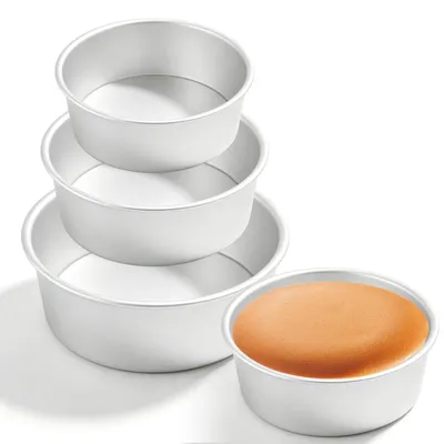 Image de Moules à gâteau ronds, lot de 3, tailles 4/6/8 pouces, en aluminium anodisé, avec fond amovible, couleur argent