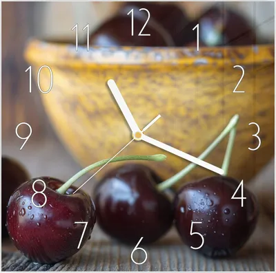 Produktbild von Wanduhr aus Glas mit Motiv Frische Kirschen- 30 x 30 cm - inkl. Aufhängesystem
