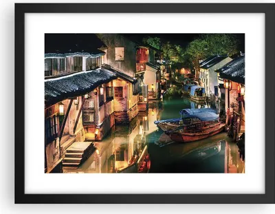 Produktbild von Gerahmtes Poster - Schwarzer Rahmen - Chinesisch Stadt Nacht - 40x30 cm - Wand Bild - Wanddeko - Wandbilder - Kunstposter - Wandposter - Bilderrahmen - Bilder - Kunstdruck - P2BAA40x30-4657