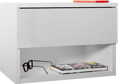 Produktbild von MIRJAN24 Nachttisch Nece, Modern Kollektion, Stilvoll Schlafnzimmer Nachtschrank, Hangeschrank (Farbe: Weiß / Weiß Hochglanz)