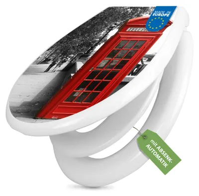 Produktbild von banjado Familien WC Sitz weiß mit Kindersitz und Absenkautomatik und Motiv London Red Telephone [TDWK 10077]