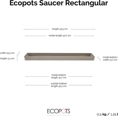 Produktbild von Ecopots Untersetzer rechteckig 45 für Blumentopf - L 43,5 cm x B 15,5 cm x H 3,3 cm - Innen- und Außenbereich