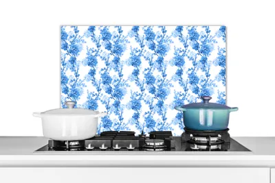 Obrázok produktu pre MuchoWow® Splashback Kuchyňa - Kuchynský backsplash - Ochrana steny pre sporák a drez Kvety - Modrá - hortenzie 70x50cm Alu-Dibond (alternatíva k
