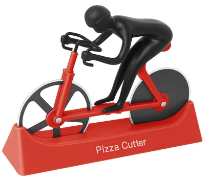 Image de Coupe-pizza pour vélo - Avec deux lames de coupe en acier inoxydable et support - Rouge