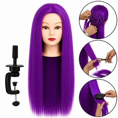 Immagine prodotto di Testina per acconciature Iza 80 cm, fibra termoresistente viola, con morsetto – testa per pratica parrucchieri, Immagine generata dall'IA