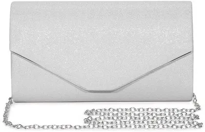Produktbild von Silberne Glitzer Clutch für Frauen Abendtasche Elegante Hochzeitstasche mit Abnehmbarer Kette