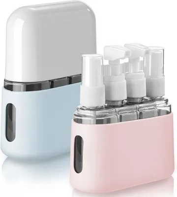 Productafbeelding van 50 ml, toiletartikelen, set van 4 stuks, 4 x 50 ml, vloeistofcontainers, met labels en opbergdoos
