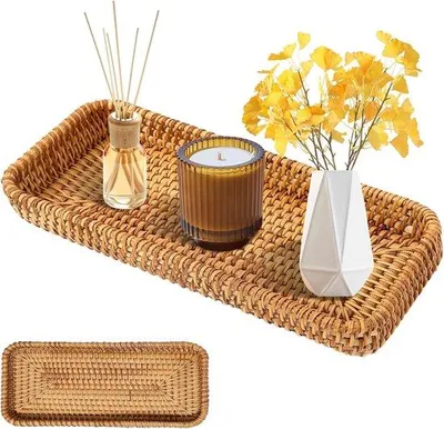 Produktbild von Rechteckige, geflochtene Korbmöbel aus Rattan, 27,5 x 11 x 4 cm – handgewebt – dekorative Schale