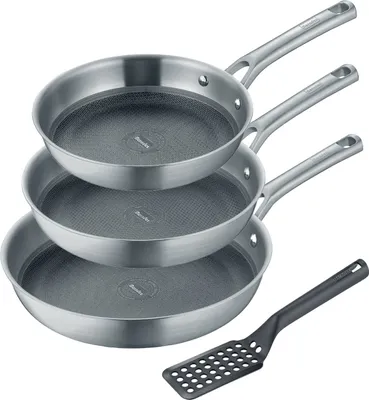Produktbild von 4-teiliges Set Bratpfanne 20+24+28 cm, Edelstahl, poliert, inkl. Pfannenwender - Tricion Resist