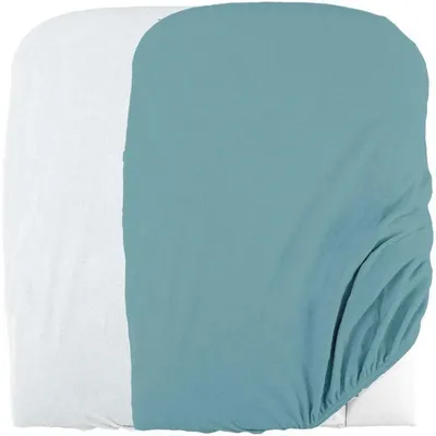 Image de DOMIVA Lot de 2 housses de matelas à langer - Polycoton éponge -  Oeko-Tex - Blanc/Nil - 50 x 75 cm