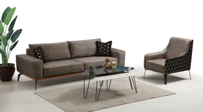 Produktbild von Sofagarnitur Dreisitzer Sessel Stoffsofa Polstersofa Grau Couch Sofa