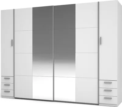 Produktbild von Spiegelschrank 270 cm mit Schubladen GIRADOT - weiß / silberne Griffe