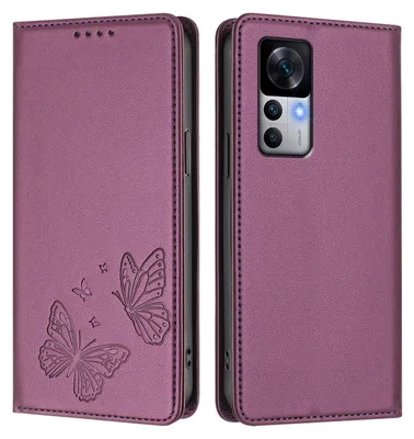 Produktbild von Lederhülle für Xiaomi 12T /Xiaomi 12T Pro, Schmetterling Prägung Leder Brieftasche Schutzhülle mit Ständer Lila