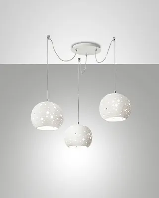 Image de Suspension Corvara en métal blanc et céramique, design élégant, douille E27 3x40W, diamètre 250 mm, hauteur réglable jusqu'à 5000 mm