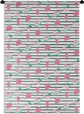 Produktbild von MuchoWow® Wandteppich Wandbehang Rosa - Sommer - Muster 90x135 cm Tapisserie Dekoration Wandtuch - Baumwolle - Wandskulptur