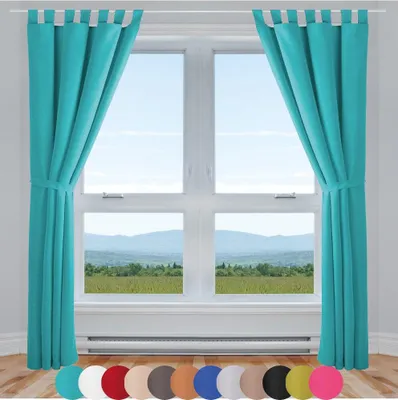 Produktbild von 2x Gardinen Ellen mit Schlaufen inkl. Raffhalter & Hacken (Türkis), Größe: 140x225cm