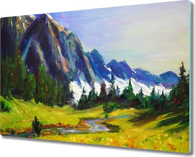 Produktbild von Coloray Schneidebrett Herdabdeckplatte 80x52 cm Kochplattenabdeckung Küchenbrett Hackbrett - Wiese Wald Berg Himmel