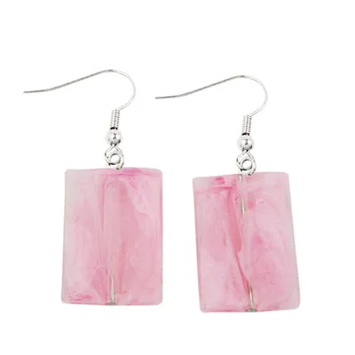 Produktbild von Ohrhaken Ohrhänger Ohrringe 45x17mm Viereck Kunststoff gewellt gewellt rosa-marmoriert rosa 45x17mm