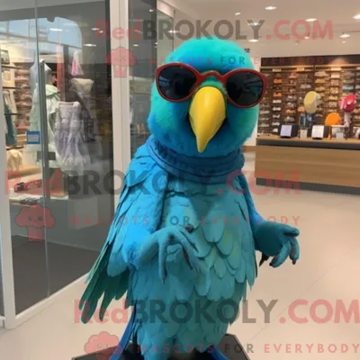 Produktbild von Türkisfarbenes REDBROKOLY Papagei-Maskottchenkostüm mit Faltenrock und Sonnenbrille