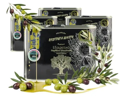 Produktbild von Olivenöle 4x1 L - Unfiltriert - Fruchtiger Geschmack - Kaltgepresst - EV BLACK - Natives Olivenöl Extra - goldene Farbe - Pelion Amfissa Oliven