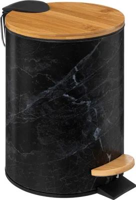 Immagine prodotto di 5five Simply Smart Abfalleimer Lea, Kosmetikeimer mit Soft Close, Weißblech, Kunststoff, Bambus, Schwarz marmoriert, 3 L, 174995B