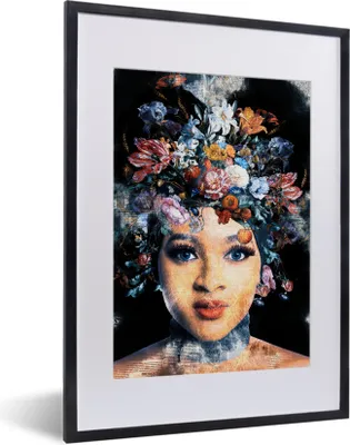 Produktbild von MuchoWow® MuchoWow® Gerahmtes Poster Frau - Blumen - Farbe 30x40 cm - Poster mit zchwarzem Bilderrahmen - Wandposter Schlafzimmer