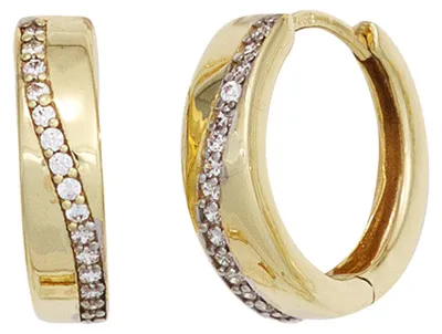 Produktbild von Ohrringe Creolen 15,4mm mit Zirkonia weiß 333 Gold Gelbgold Ohrschmuck Damen