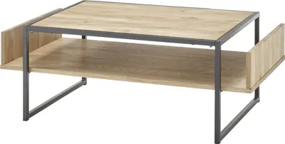 Produktbild von Couchtisch NOTO aus Eiche massiv und Metall, schwarz matt, mit Ablagefächern