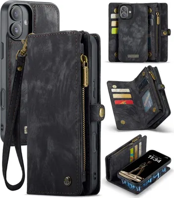 Produktbild von iPhone 16 Plus Hülle - CaseMe 008 2-in-1 Klapphülle & Back Cover mit Brieftasche - Schwarz