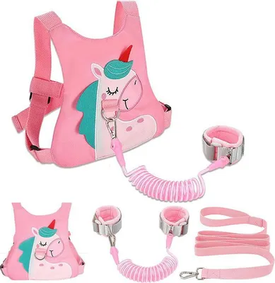 Produktbild von Zimilo Kinder Sicherheits-Armband Anti-Verlust Verstellbar Atmungsaktiv Baumwolle 1-6 Jahre, Rosa Regenbogenpferd