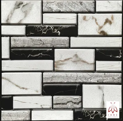 A close-up, flat lay image of wall panels with a marble and stone-like texture.