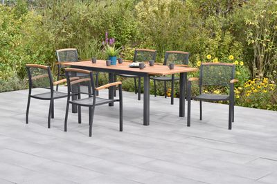 Merxx Gartenmöbelset "Tilos" 7tlg. mit Ausziehtisch 150/200 x 90 cm - Aluminiumgestell Graphit mit Akazienholz