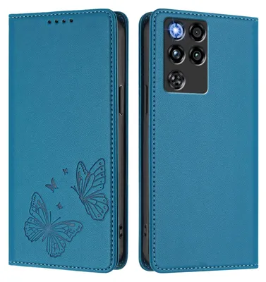 Produktbild von Lederhülle für ZTE nubia RedMagic 11 Pro, Schmetterling Prägung Leder Brieftasche Schutzhülle mit Ständer Blau